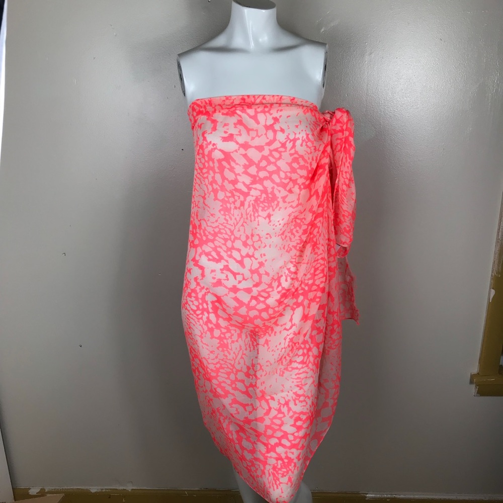Coral White Sarong  Swimwear Cover Up Scarf Wrap.